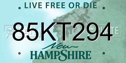 85KT294 New Hampshire License Plate