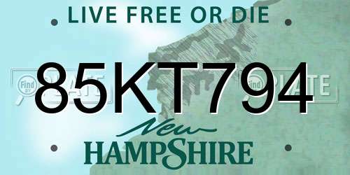 85KT794 New Hampshire License Plate