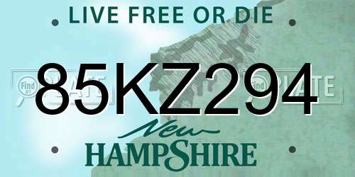 85KZ294 New Hampshire License Plate