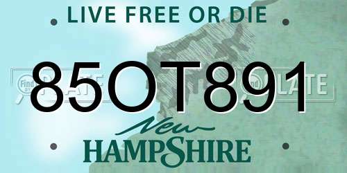 85OT891 New Hampshire License Plate