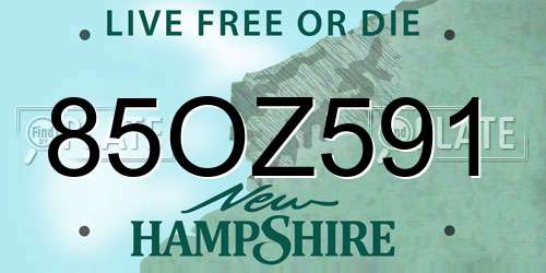 85OZ591 New Hampshire License Plate