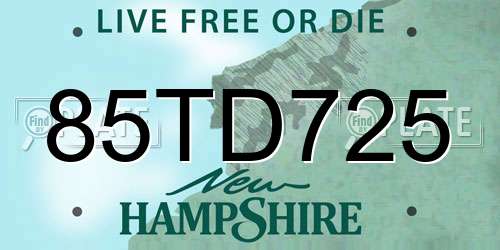 85TD725 New Hampshire License Plate