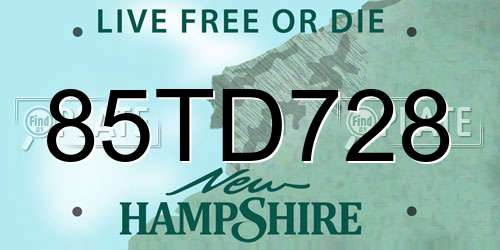 85TD728 New Hampshire License Plate