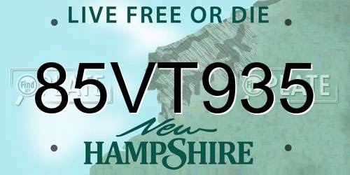 85VT935 New Hampshire License Plate