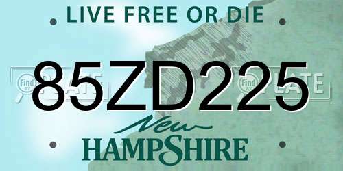 85ZD225 New Hampshire License Plate