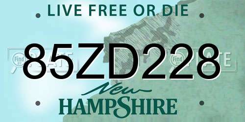 85ZD228 New Hampshire License Plate