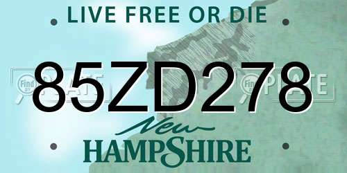 85ZD278 New Hampshire License Plate