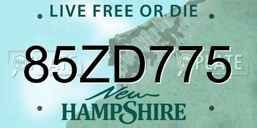 85ZD775 New Hampshire License Plate