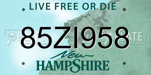 85ZI958 New Hampshire License Plate