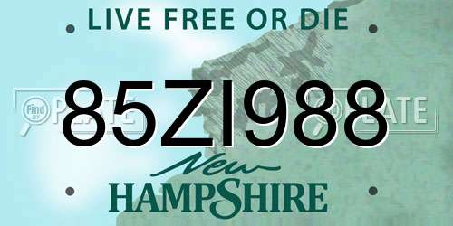 85ZI988 New Hampshire License Plate