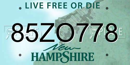 85ZO778 New Hampshire License Plate