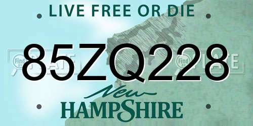 85ZQ228 New Hampshire License Plate