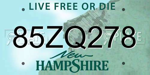 85ZQ278 New Hampshire License Plate