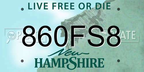 860FS8 New Hampshire License Plate