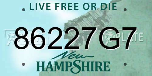86227G7 New Hampshire License Plate