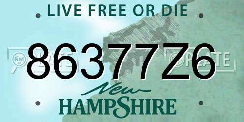 86377Z6 New Hampshire License Plate