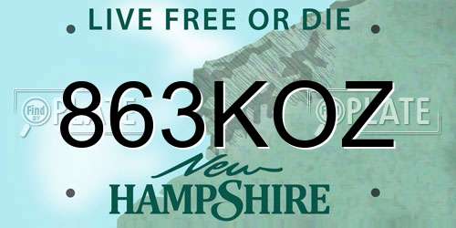 863KOZ New Hampshire License Plate