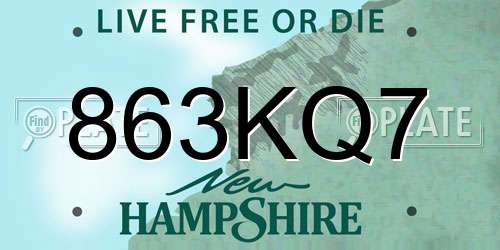 863KQ7 New Hampshire License Plate