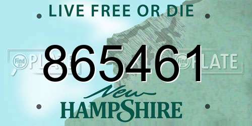 865461 New Hampshire License Plate