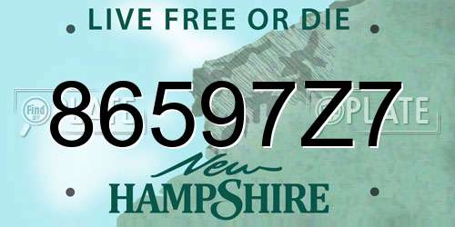 86597Z7 New Hampshire License Plate