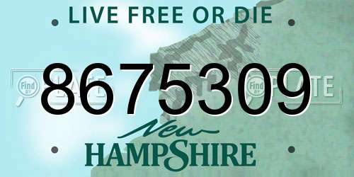 8675309 New Hampshire License Plate