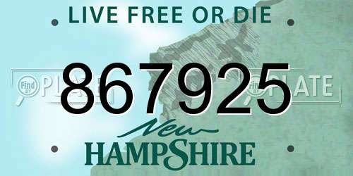 867925 New Hampshire License Plate