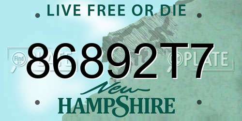 86892T7 New Hampshire License Plate