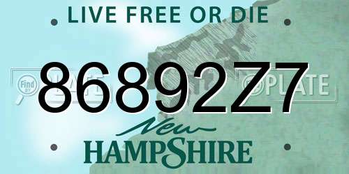 86892Z7 New Hampshire License Plate