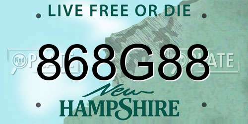 868G88 New Hampshire License Plate