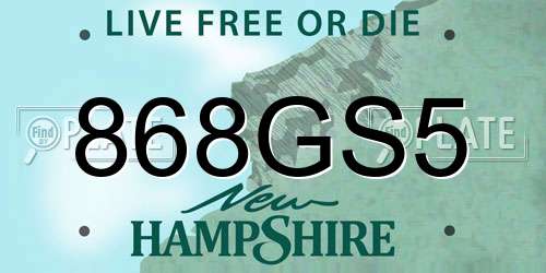 868GS5 New Hampshire License Plate