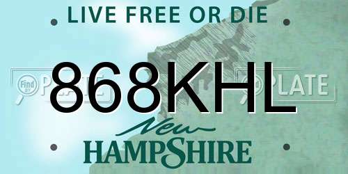 868KHL New Hampshire License Plate