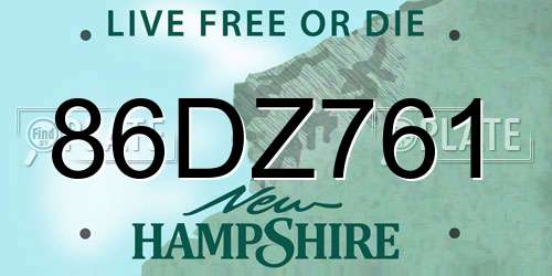 86DZ761 New Hampshire License Plate