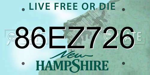 86EZ726 New Hampshire License Plate