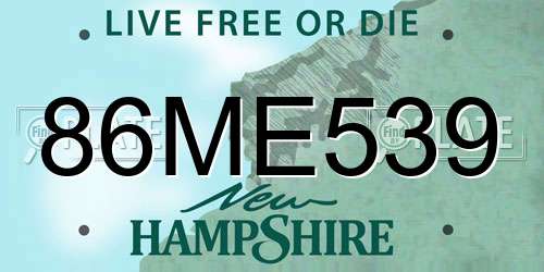 86ME539 New Hampshire License Plate