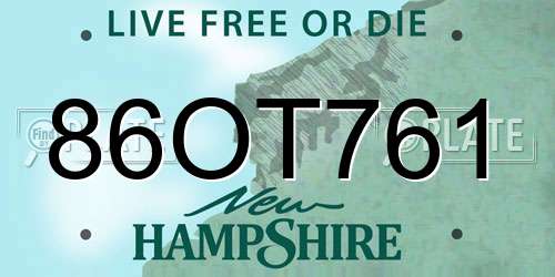86OT761 New Hampshire License Plate
