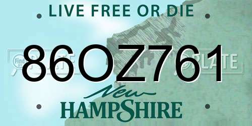 86OZ761 New Hampshire License Plate