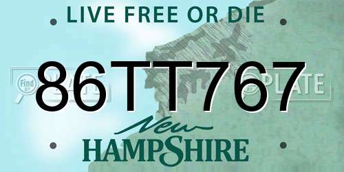 86TT767 New Hampshire License Plate