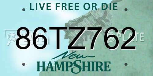 86TZ762 New Hampshire License Plate