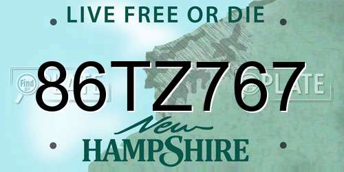 86TZ767 New Hampshire License Plate