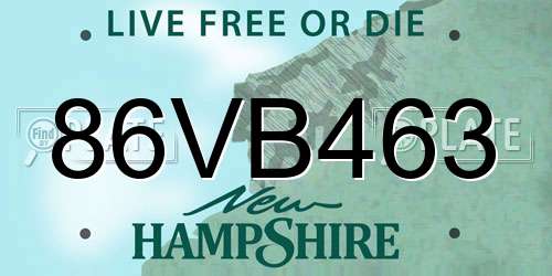 86VB463 New Hampshire License Plate