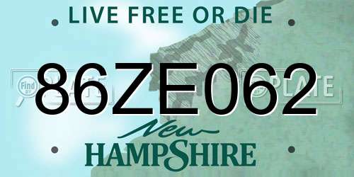 86ZE062 New Hampshire License Plate