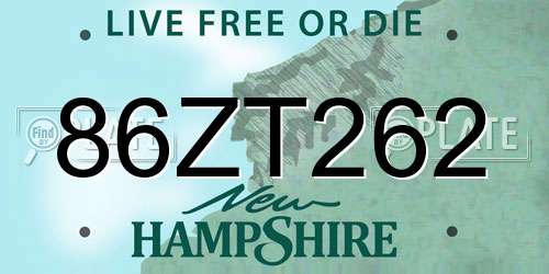 86ZT262 New Hampshire License Plate