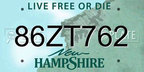 86ZT762 New Hampshire License Plate