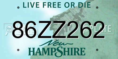 86ZZ262 New Hampshire License Plate