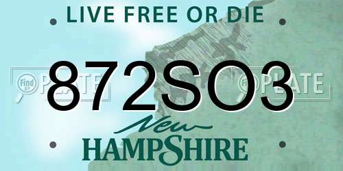 872SO3 New Hampshire License Plate