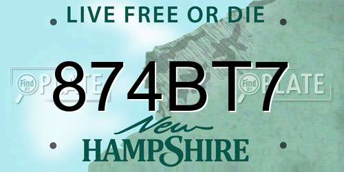 874BT7 New Hampshire License Plate