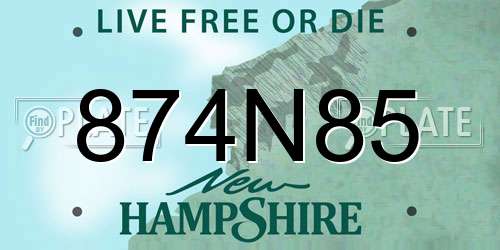 874N85 New Hampshire License Plate