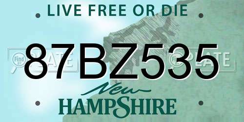 87BZ535 New Hampshire License Plate