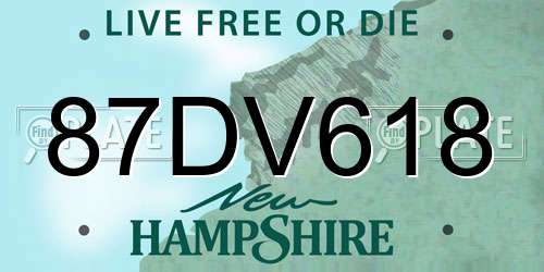 87DV618 New Hampshire License Plate
