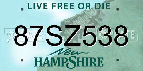 87SZ538 New Hampshire License Plate